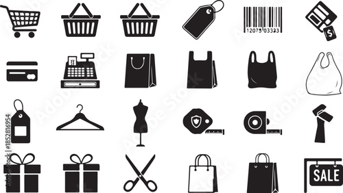 Shopping icons collection in black silhouette
