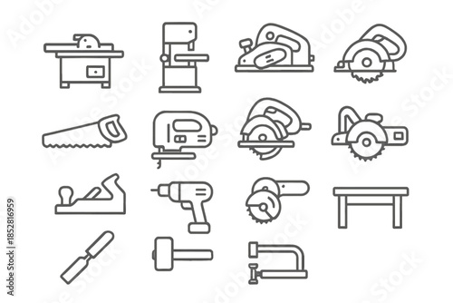 Woodworking Tools Icons on Gray Background
