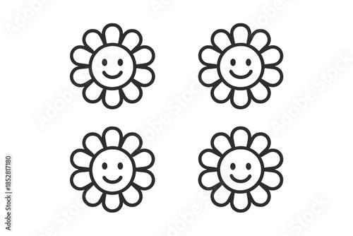 Four cute smiley face flowers