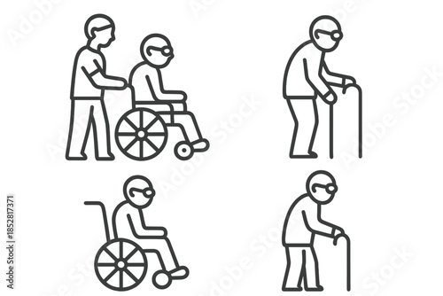 Icons representing stages of life and care for the elderly