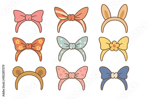 Collection of cute cartoon headbands with bows and ears