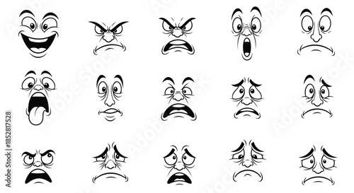 Collection of cartoon faces with various emotions on white background vector