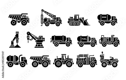 Industrial Heavy Machinery Vehicle Icon Set