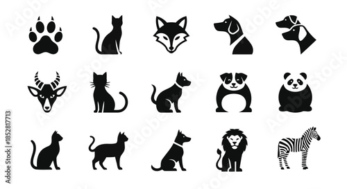 Collection of animal silhouettes on white background vector
