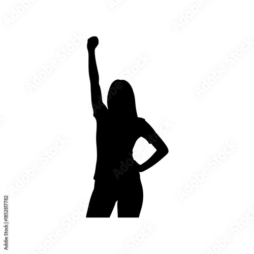 Silhouette of a person raising fist isolated on transparent background