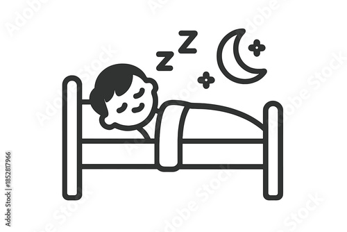 Child sleeping in bed with moon and stars