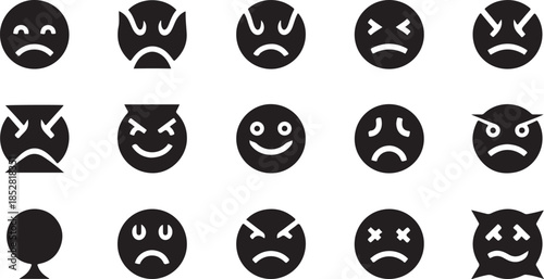 Black and white emotion icon set