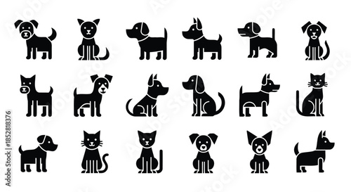 Collection of black dog and cat silhouettes on white background vector