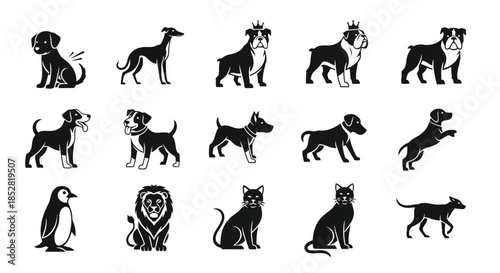Collection of black animal silhouettes on white background vector