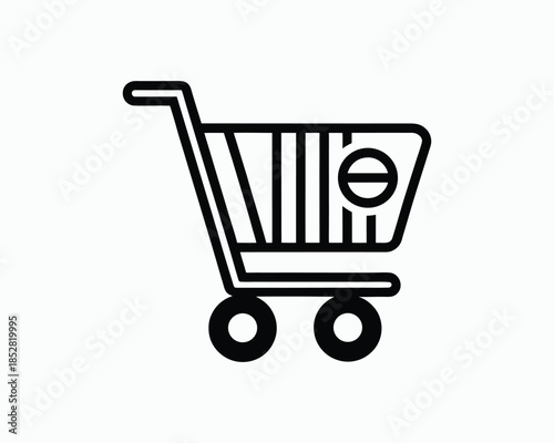 Black icon of a shopping cart with a minus symbol indicating removal or subtraction trolley