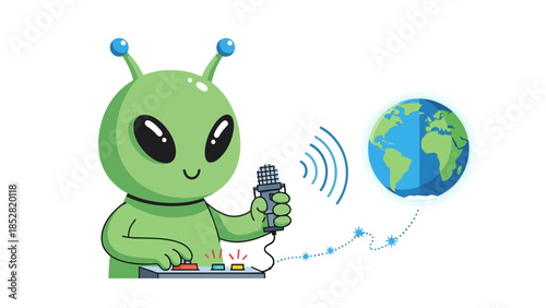 Alien with microphone transmits to Earth
