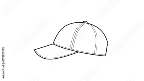 Black outline drawing of a baseball cap on a white background