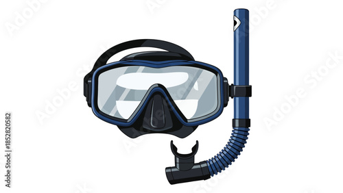 Blue scuba mask and snorkel on a white background