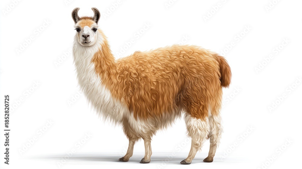 Fototapeta premium Isolated llama illustration on white background animal portrait concept