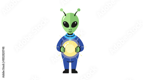 Cartoon alien holding a glowing orb