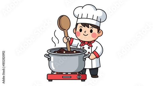 Cartoon chef stirring a pot on a stove