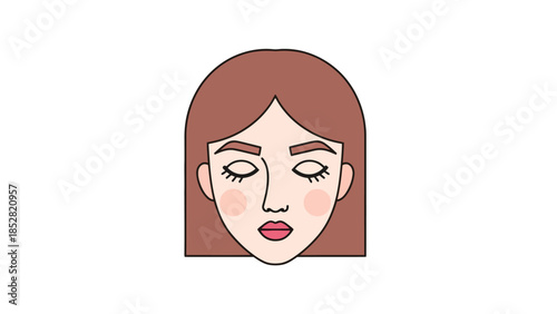 Cartoon face of a woman with closed eyes and rosy cheeks