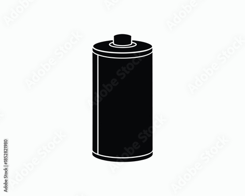 Black silhouette of a tall cylindrical battery icon with a white outline on a white background
