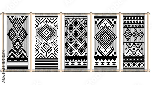 Set of Five Black and White Geometric Tribal Patterns.