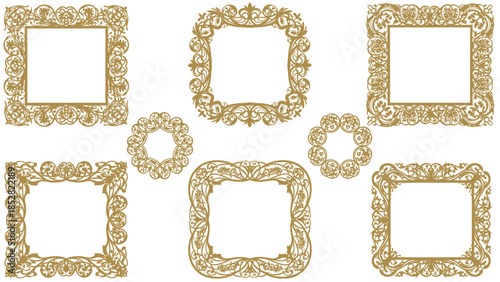 Collection of ornate golden decorative frames and borders.