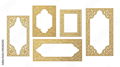 Collection of ornate golden frames with intricate floral patterns.