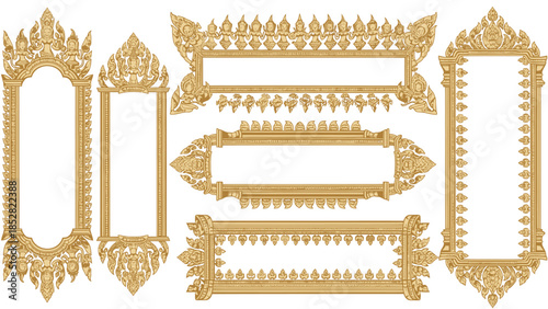 Collection of ornate golden Thai frames and borders.