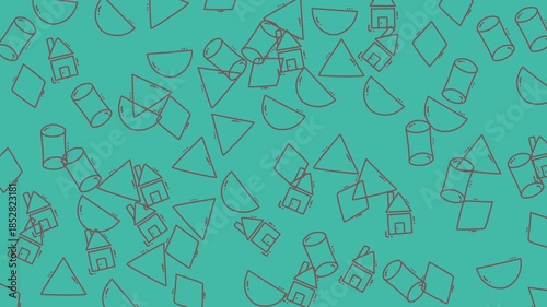 Teal and gray abstract design with geometric shapes and houses. Ideal for real estate, architecture, and modern design concepts.