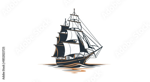 Vintage sailing ship illustration against white background nautical design