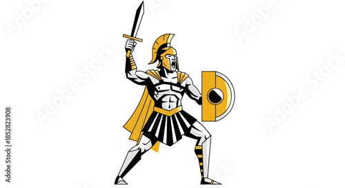 Warrior with sword and shield isolated on white background vector illustration
