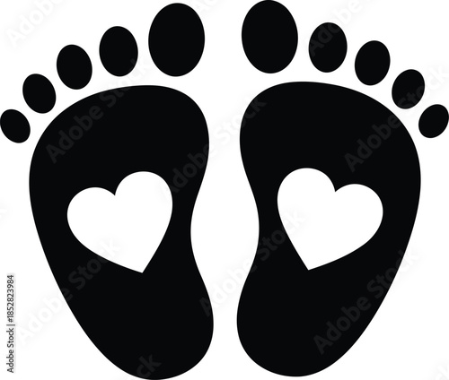 Black Baby Footprints Heart Love Symbol