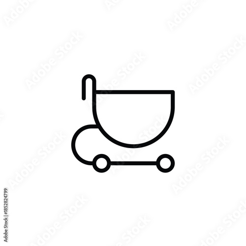This minimalist shopping cart silhouette icon represents commerce, retail activity, and the purchasing process. Its clean, simple lines make it a universal symbol for online shopping, checkout pages