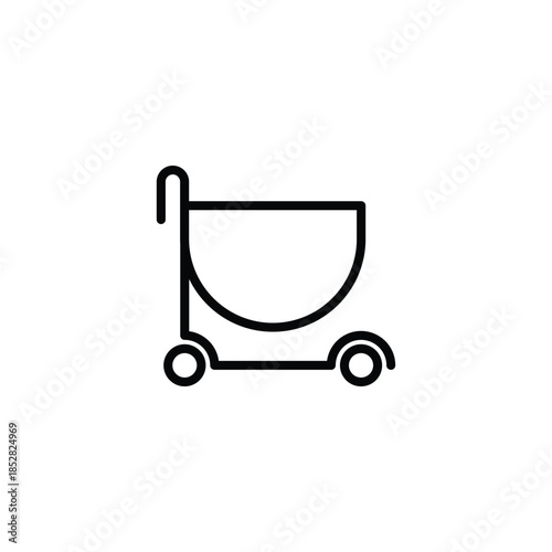 This minimalist shopping cart silhouette icon represents commerce, retail activity, and the purchasing process. Its clean, simple lines make it a universal symbol for online shopping, checkout pages