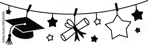 Graduation Cap, Diploma, and Stars Garland Decoration