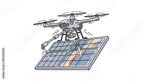 Drone inspecting solar panels with an arm attachment