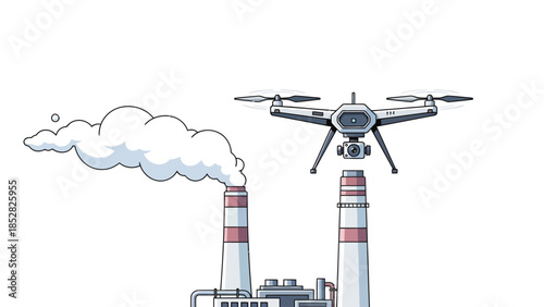 Drone inspects smoking smokestacks at industrial plant