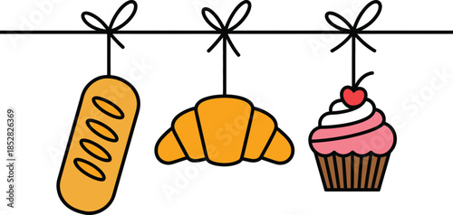 Whimsical Bakery Treats Hanging on a Line
