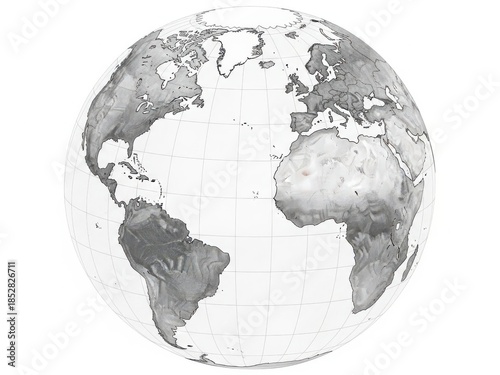 Grayscale globe showing continents and oceans