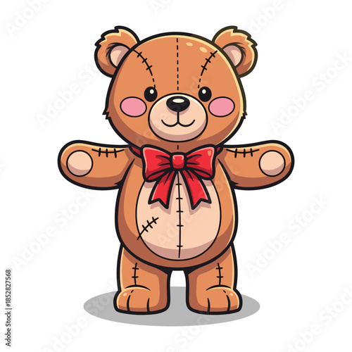 Vintage stuffed bear with red bow