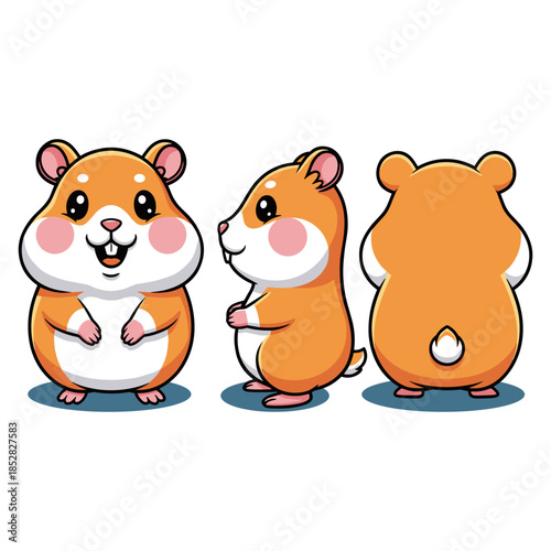 Three cute hamsters in different poses