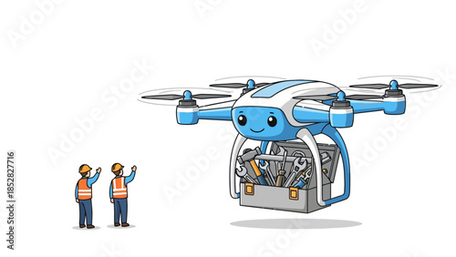 Friendly drone carrying a toolbox of tools