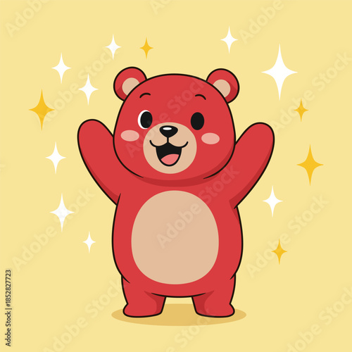 Happy red bear with sparkles