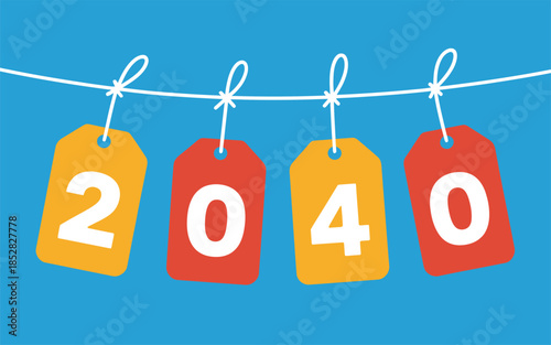 Festive Tags Displaying the Year 2040 on a Blue Background