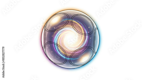 Galaxy orb with swirling colors and light outlined in black