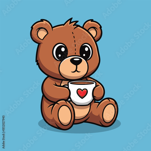 Cuddly bear holding heart mug