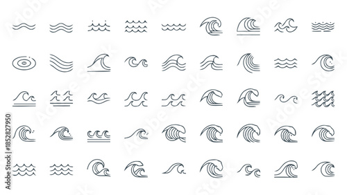 Collection of wave icons in simple line art style Vector, illustration