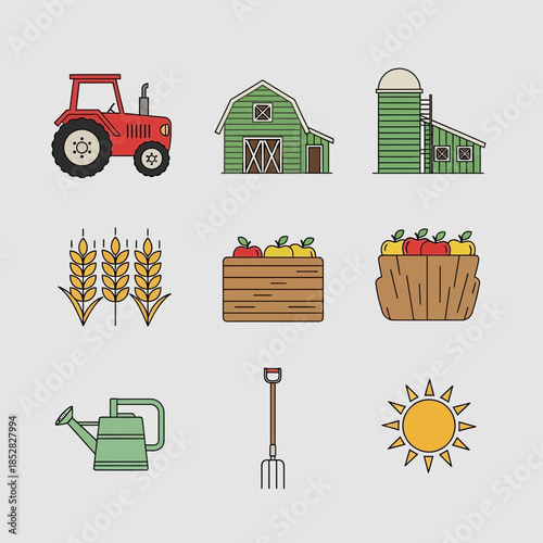 Celebrate the harvest season with this charming farmland scene, perfect for adding a touch of rustic beauty to your project with tractor, barn and wheat