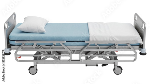 Hospital bed PNG isolated on transparent background, medical equipment for patient care and healthcare facilities, adjustable and comfortable