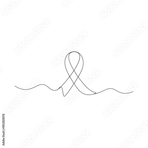 A simple black and white illustration of a ribbon awareness symbol on white background