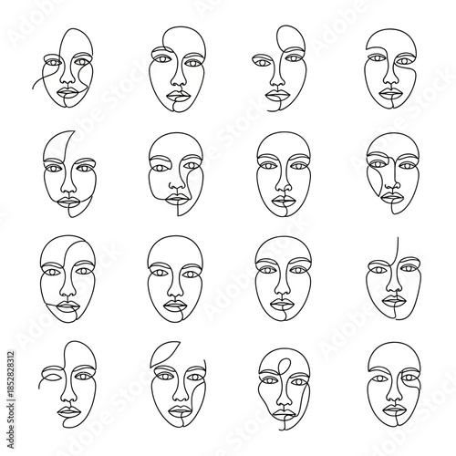 Elegant abstract single line faces showcasing diverse minimalist beauty and modern artistic expression for creative projects