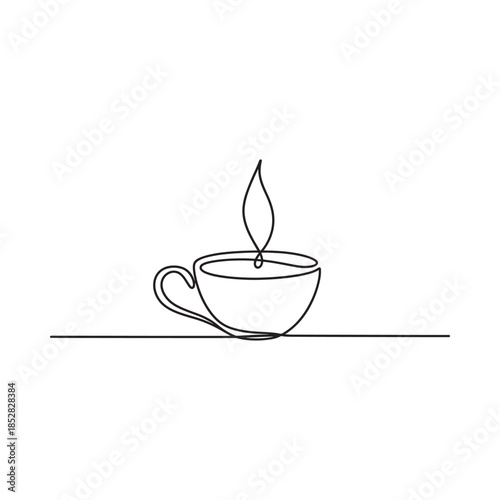 A minimalist line drawing depicts a teacup with rising steam simple and elegant